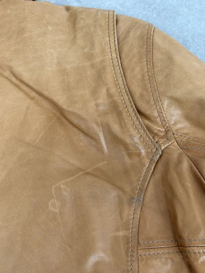 2000s Diesel Camel Leather Multi-Pocket Leather Jacket YKOhOHt 14