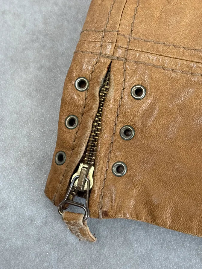 2000s Diesel Camel Leather Multi-Pocket Leather Jacket YKOhOHt 8