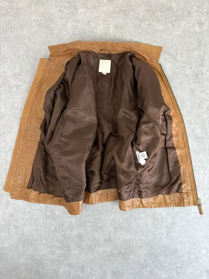 2000s Diesel Camel Leather Multi-Pocket Leather Jacket YKOhOHt 6