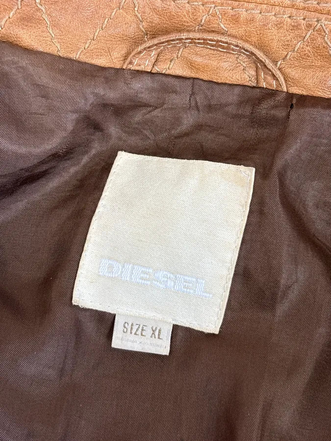 2000s Diesel Camel Leather Multi-Pocket Leather Jacket YKOhOHt 9