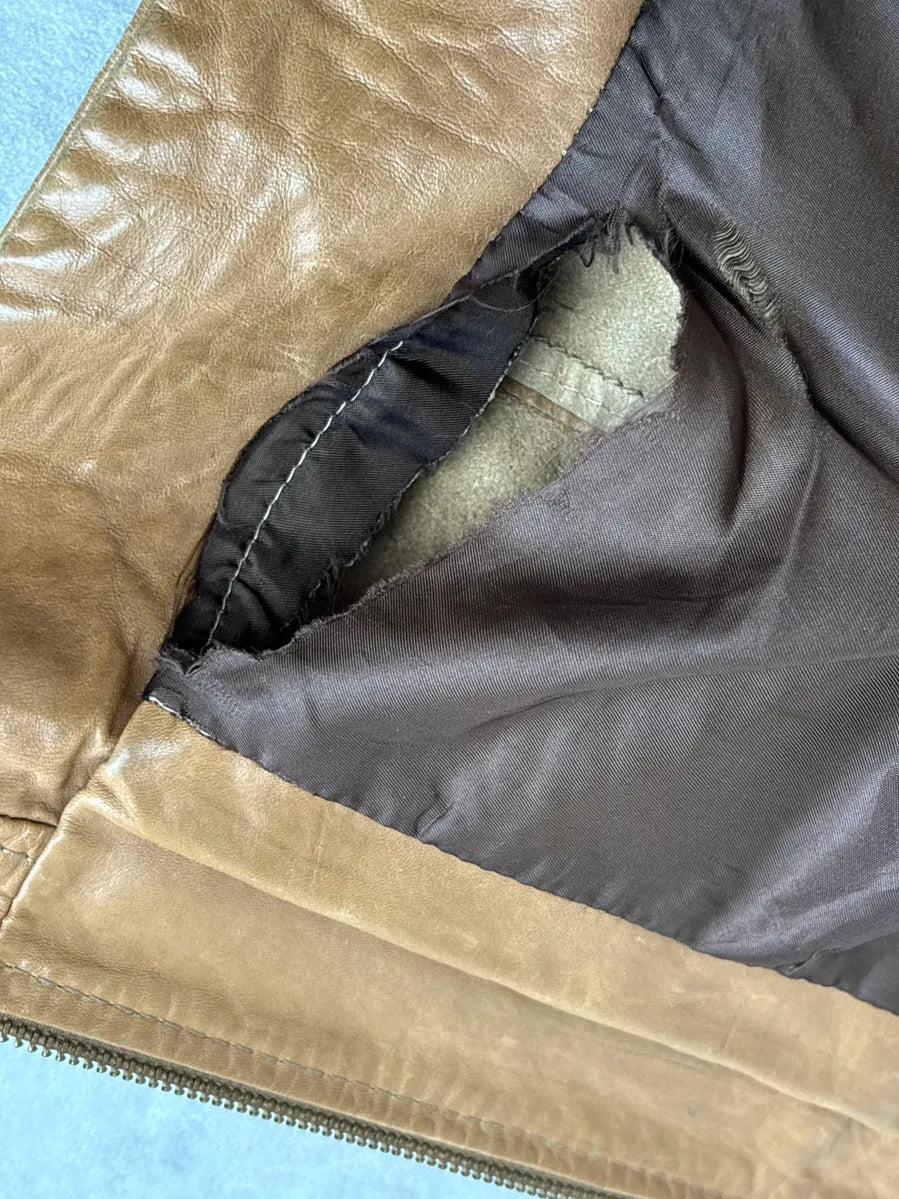 2000s Diesel Camel Leather Multi-Pocket Leather Jacket YKOhOHt 15