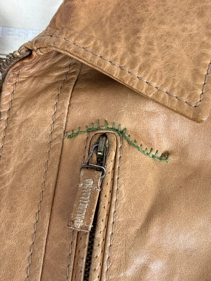 2000s Diesel Camel Leather Multi-Pocket Leather Jacket YKOhOHt 12