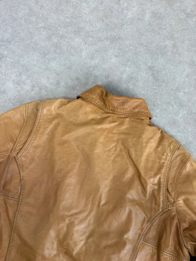 2000s Diesel Camel Leather Multi-Pocket Leather Jacket YKOhOHt 5