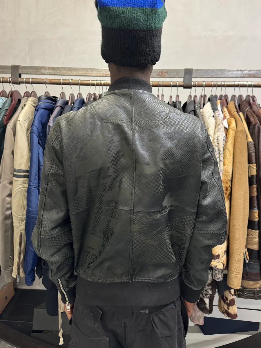 2000s Diesel Camo Square Black Leather Bomber Jacket YprRqWN 2