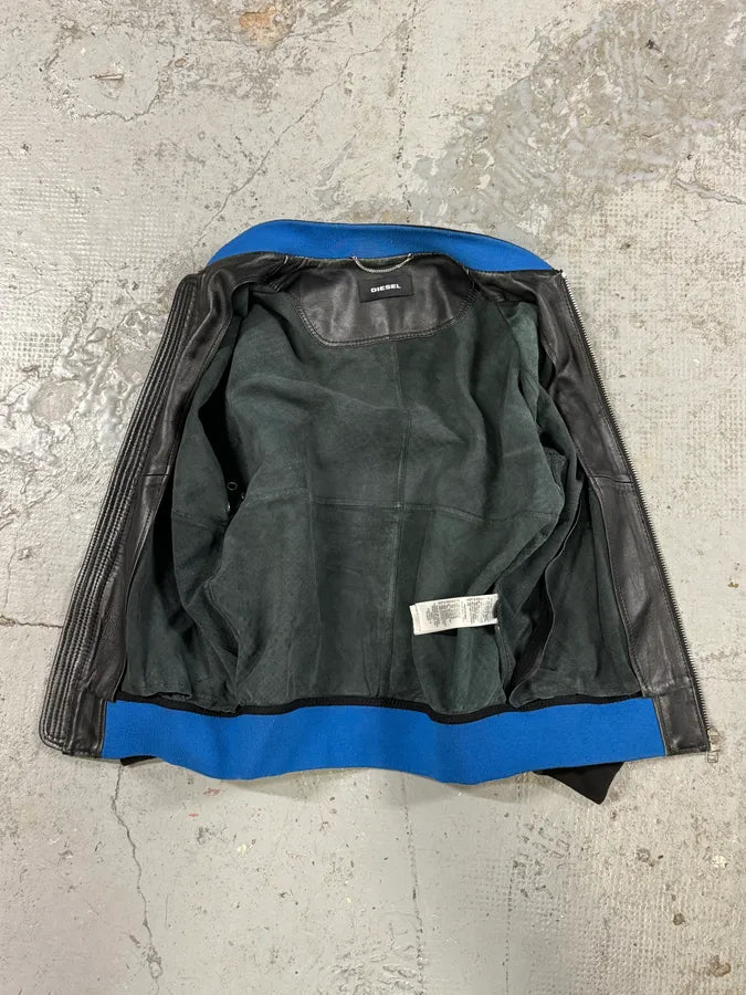 2000s Diesel Camo Square Black Leather Bomber Jacket YprRqWN 5