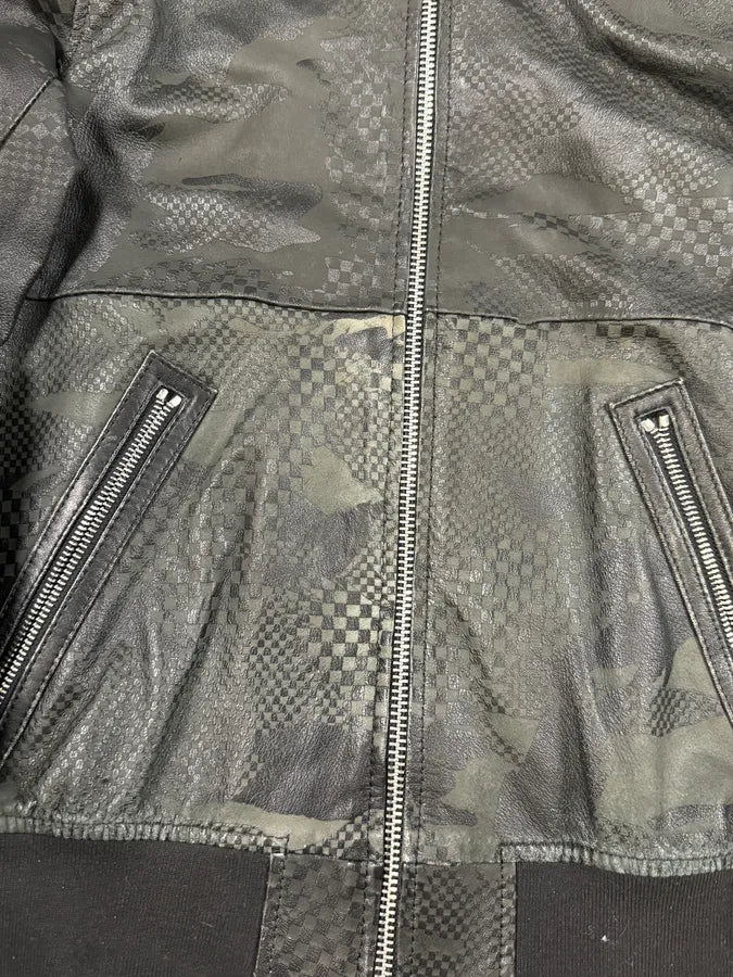 2000s Diesel Camo Square Black Leather Bomber Jacket YprRqWN 6