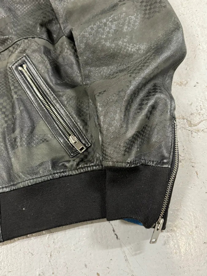 2000s Diesel Camo Square Black Leather Bomber Jacket YprRqWN 7