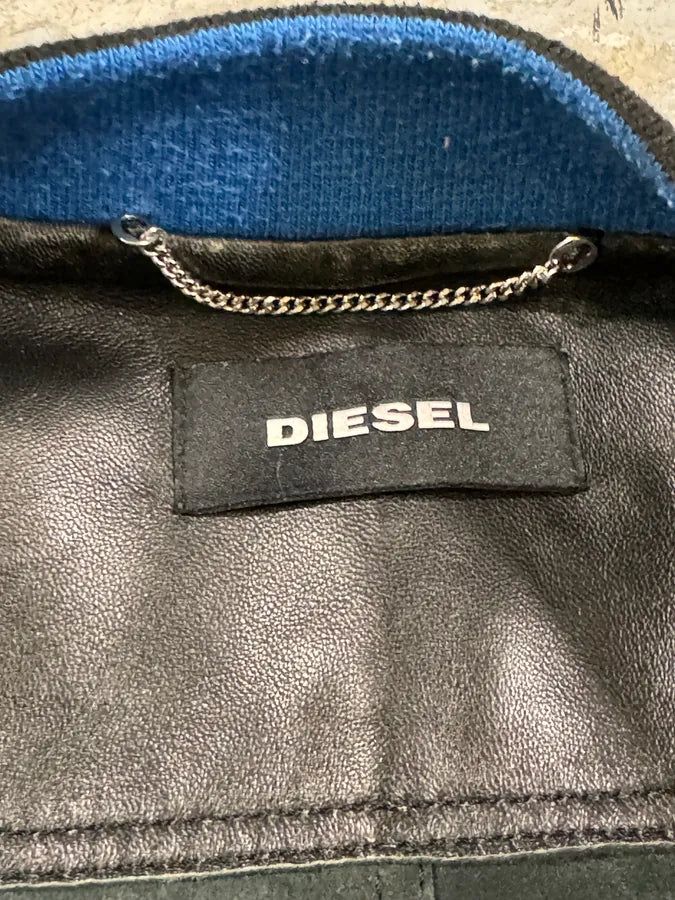 2000s Diesel Camo Square Black Leather Bomber Jacket YprRqWN 8