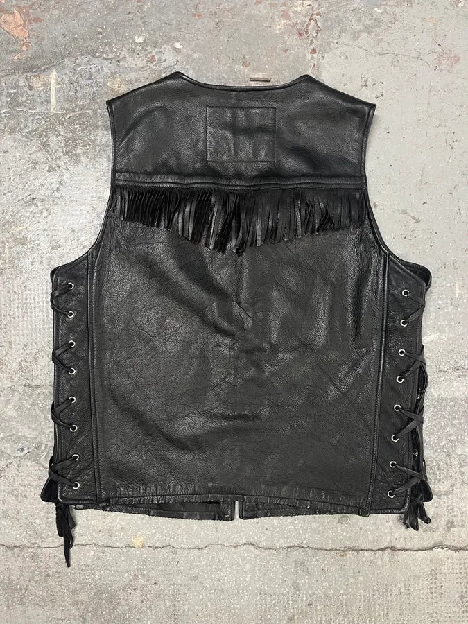 2000s Diesel Cowboy Black Leather Fringe Vest (M/L) 1