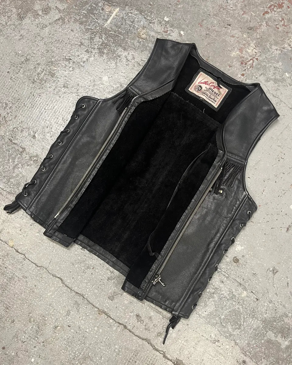 2000s Diesel Cowboy Black Leather Fringe Vest (M/L) 2