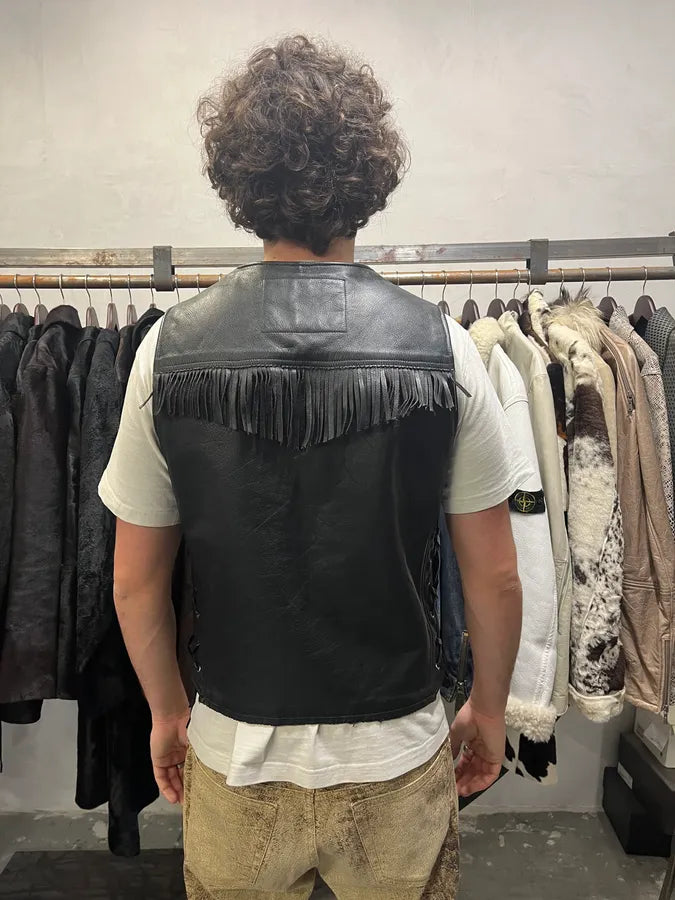 2000s Diesel Cowboy Black Leather Fringe Vest (M/L) 5