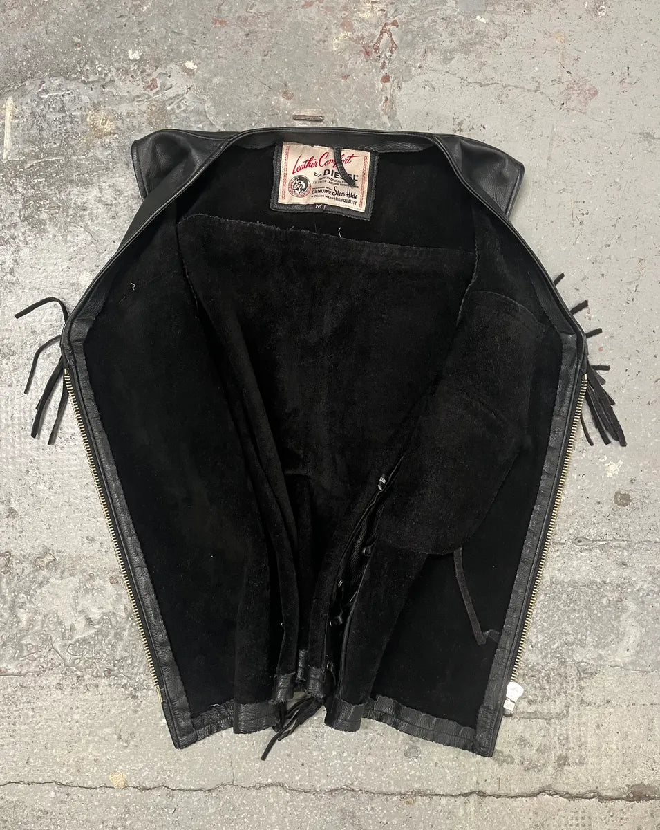 2000s Diesel Cowboy Black Leather Fringe Vest (M/L) 6