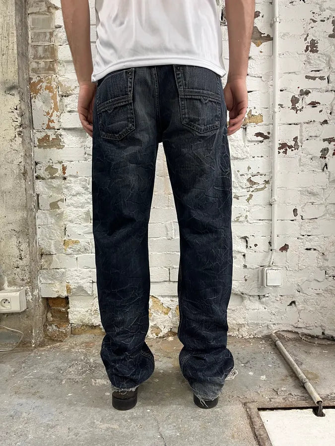 2000s Diesel Crack Navy Faded Jeans NFFkIcc 3