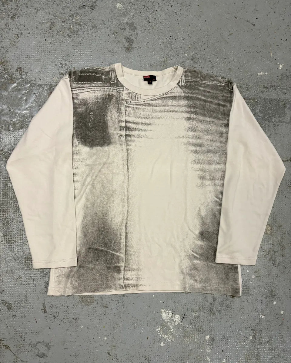 2000s Diesel Denim Trompe L’Oeil White Longsleeves fiOqFis 0