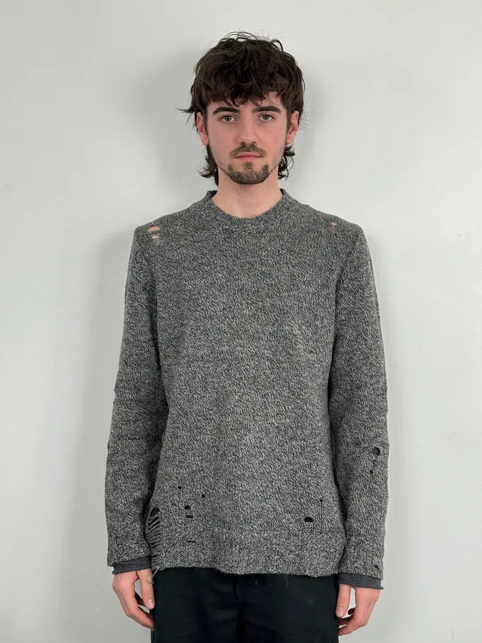 2000s Diesel Destroyed Grey Wool Sweater LqKfbdk 1