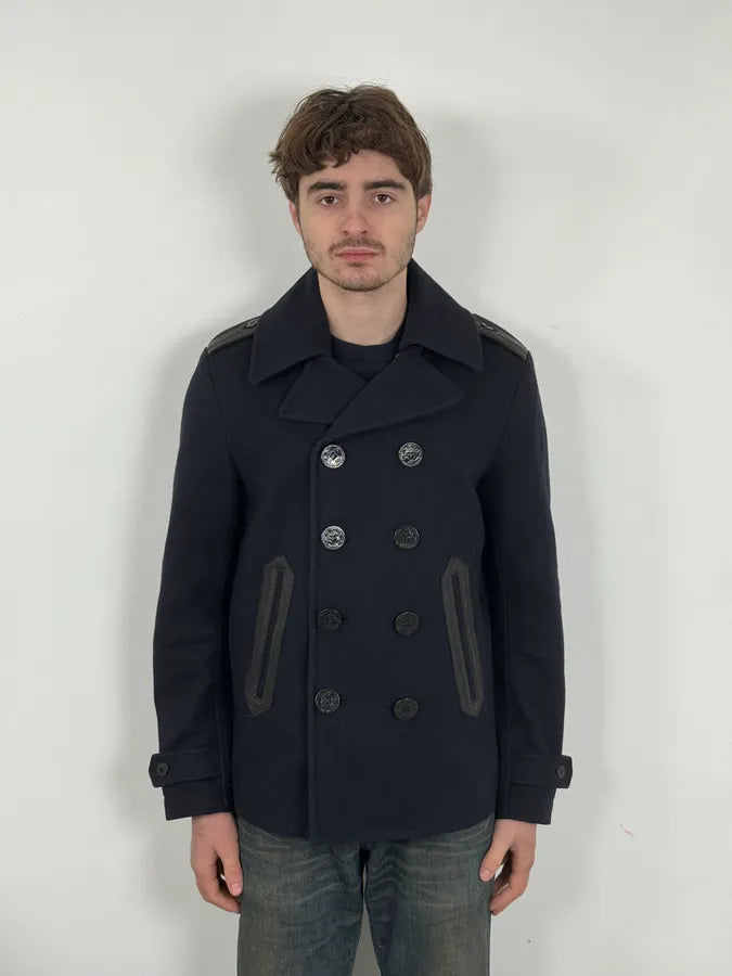 2000s Diesel Double Breasted Navy Wool Caban Jacket CQvqBjI 1