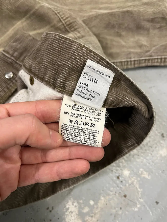 2000s Diesel Eroded Beige Velvet Relaxed Pants RsmeZRa 10