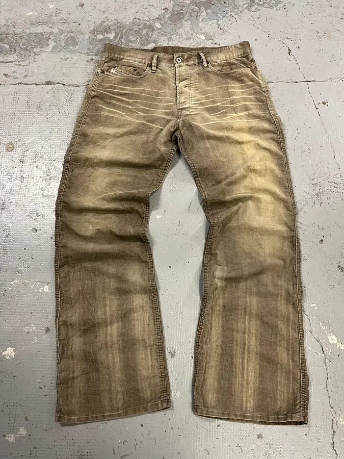 2000s Diesel Eroded Beige Velvet Relaxed Pants RsmeZRa 3