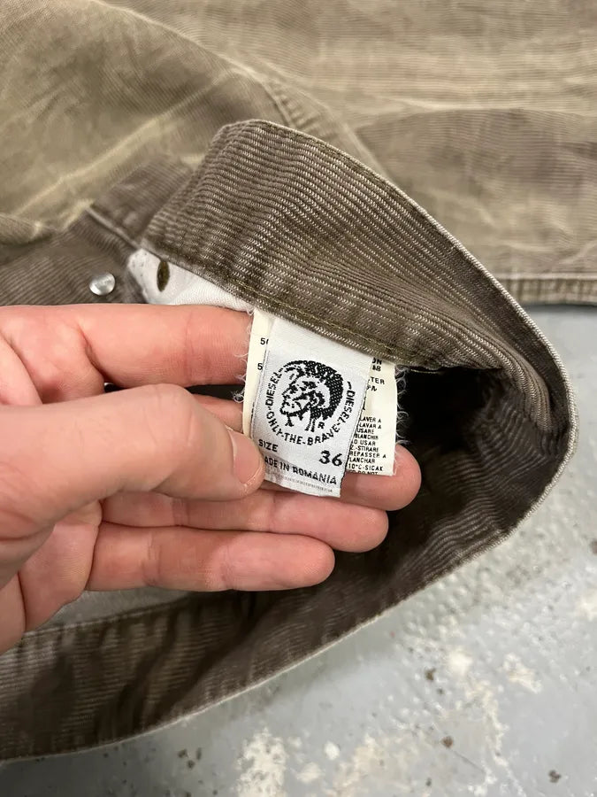 2000s Diesel Eroded Beige Velvet Relaxed Pants RsmeZRa 9