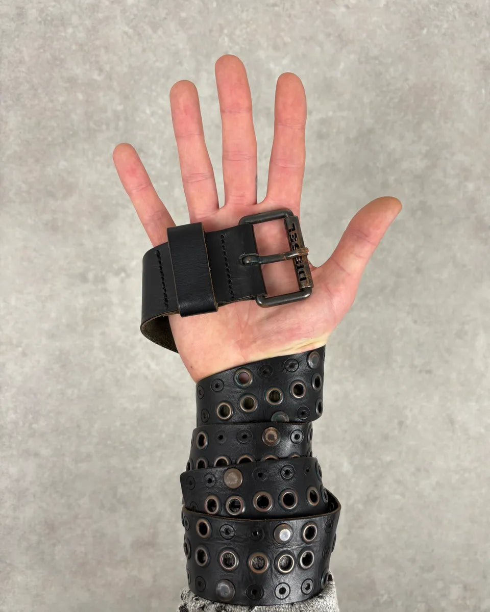 2000s Diesel Eyelet Studded Black Leather Belt vuRYjQt 0