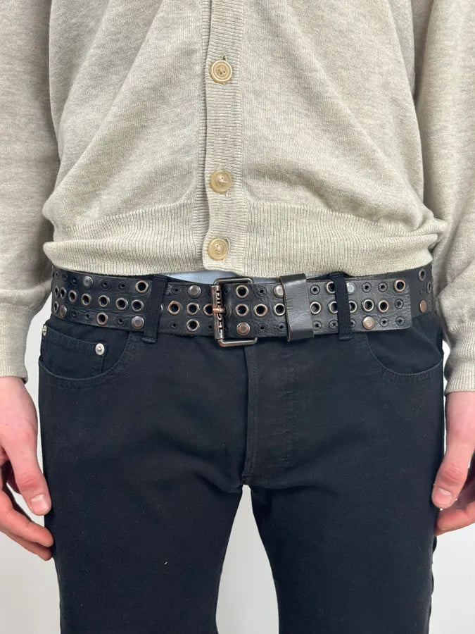 2000s Diesel Eyelet Studded Black Leather Belt vuRYjQt 1