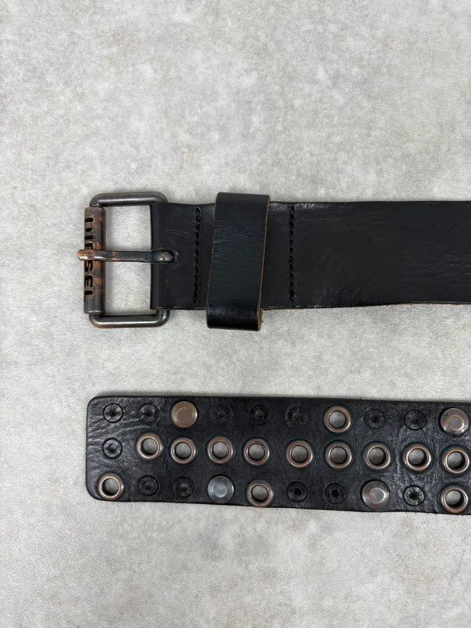 2000s Diesel Eyelet Studded Black Leather Belt vuRYjQt 2