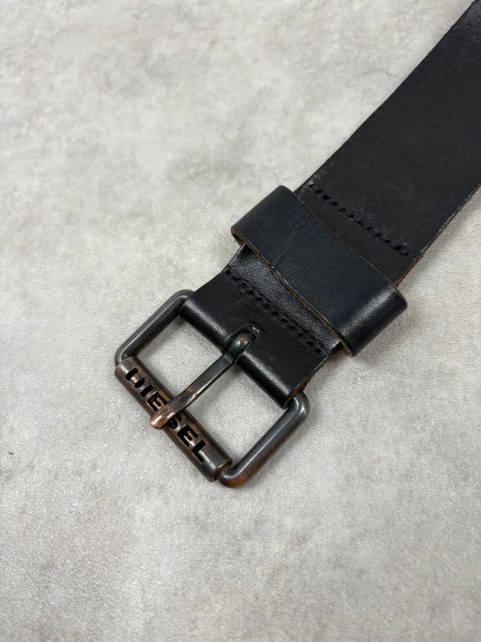 2000s Diesel Eyelet Studded Black Leather Belt vuRYjQt 3