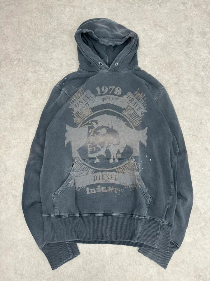 2000s Diesel Faded Grey Graphic Hoodie rnnYKUo 2