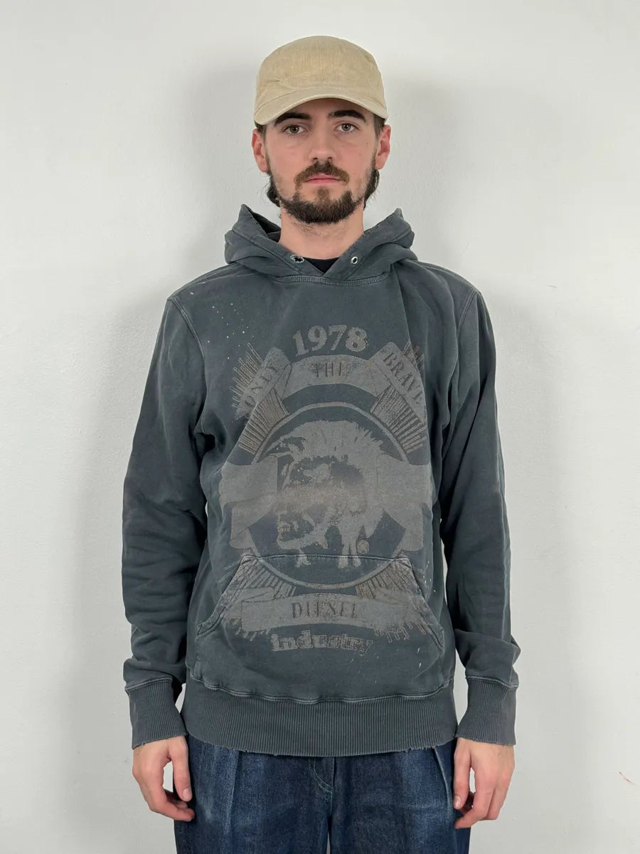 2000s Diesel Faded Grey Graphic Hoodie rnnYKUo 3