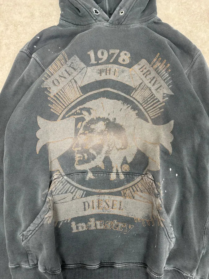 2000s Diesel Faded Grey Graphic Hoodie rnnYKUo 6