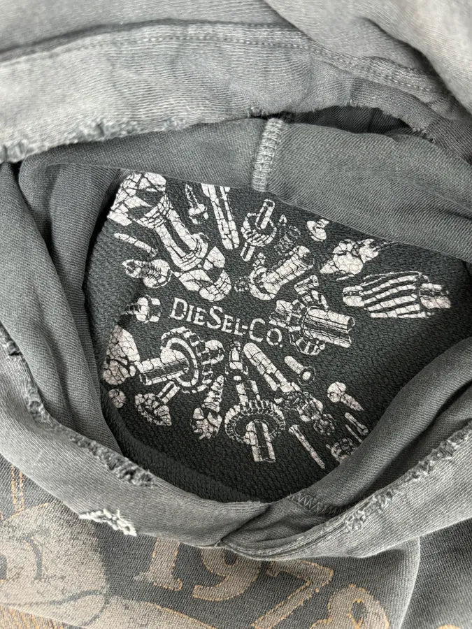 2000s Diesel Faded Grey Graphic Hoodie rnnYKUo 8