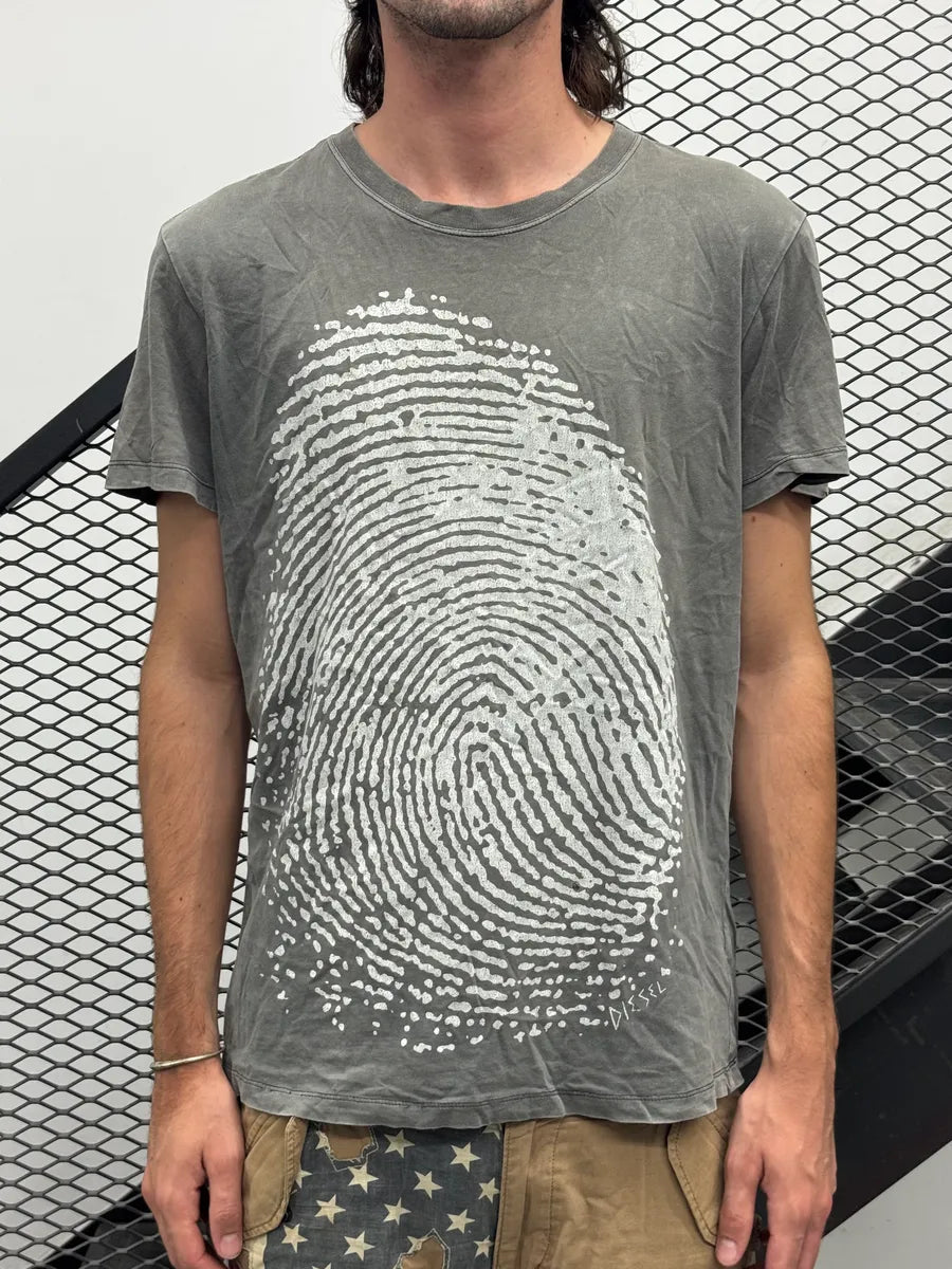 2000s Diesel Fingerprint Faded Grey T-Shirt vvCdybX 0