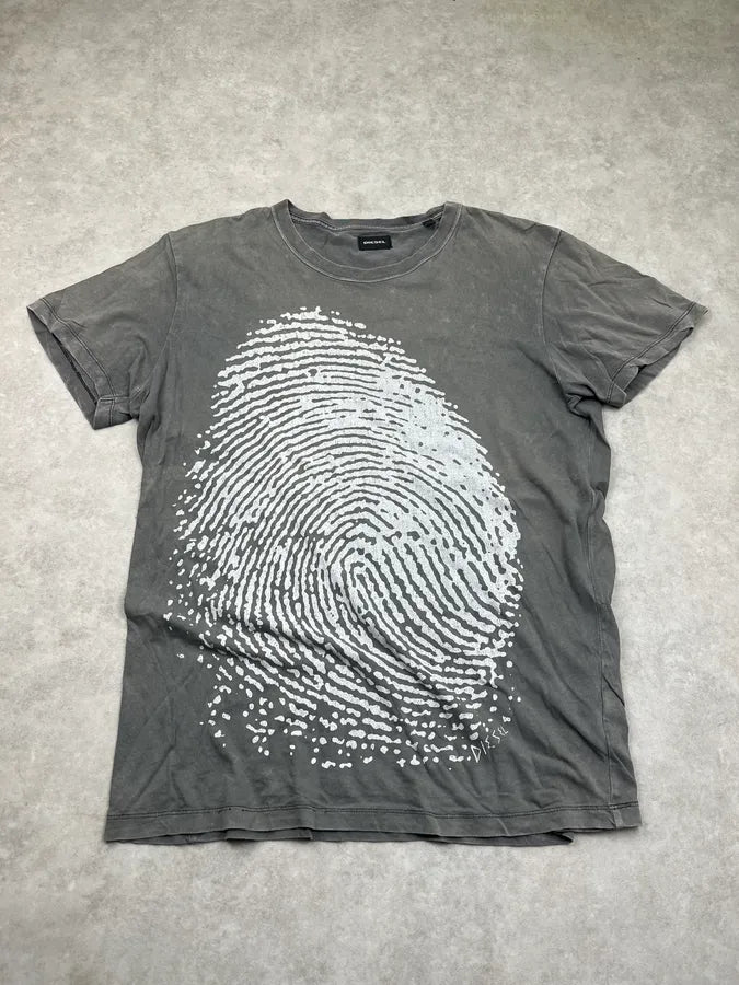 2000s Diesel Fingerprint Faded Grey T-Shirt vvCdybX 2