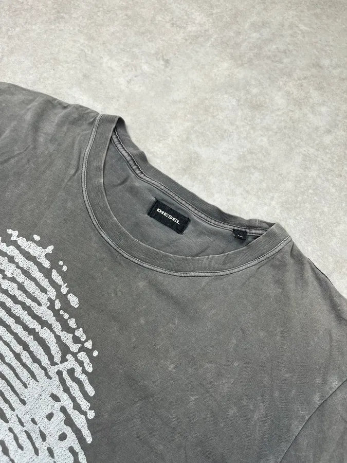 2000s Diesel Fingerprint Faded Grey T-Shirt vvCdybX 4