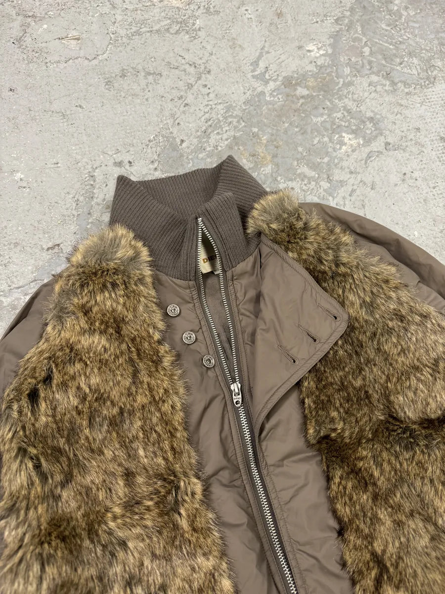 2000s Diesel Fur Brown Bomber Jacket mXpVsrg 6