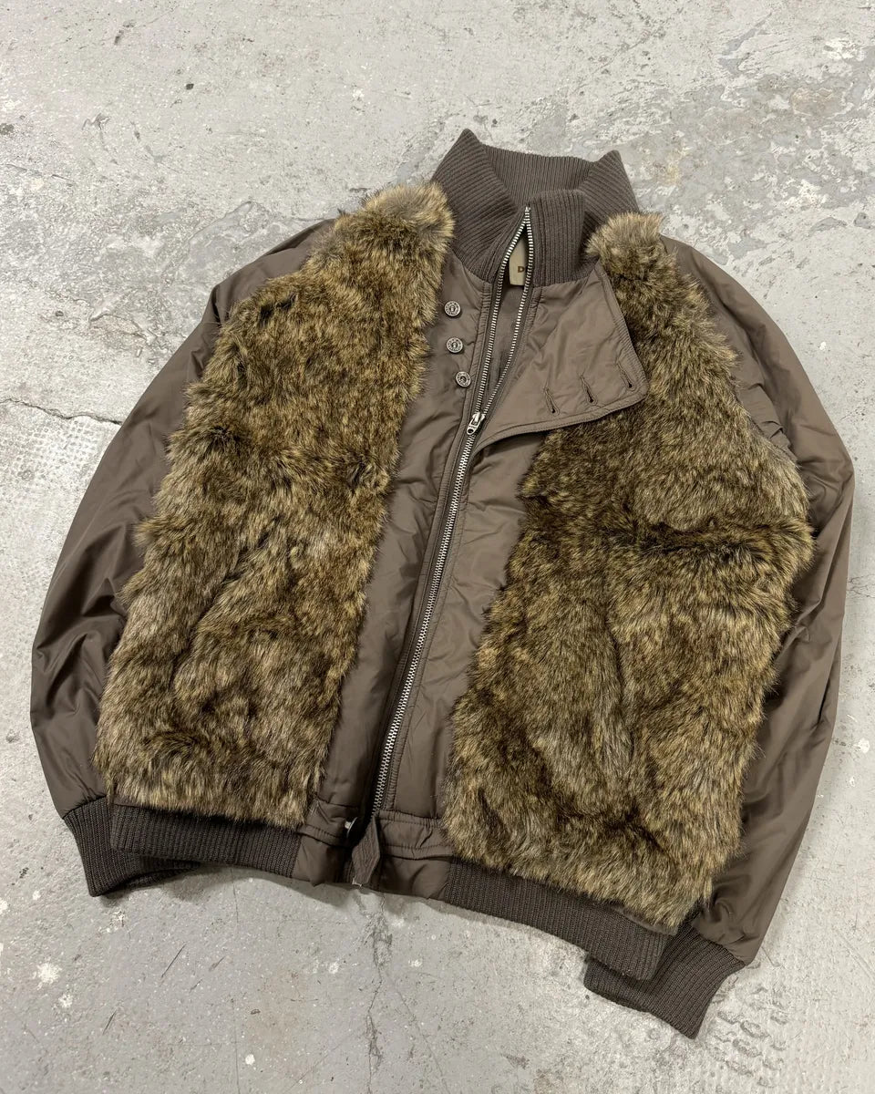 2000s Diesel Fur Brown Bomber Jacket mXpVsrg 7