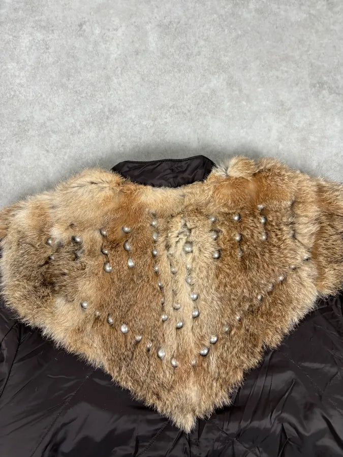 2000s Diesel Fur Studded Shoulders Brown Puffer Jacket eoFDVZA 5