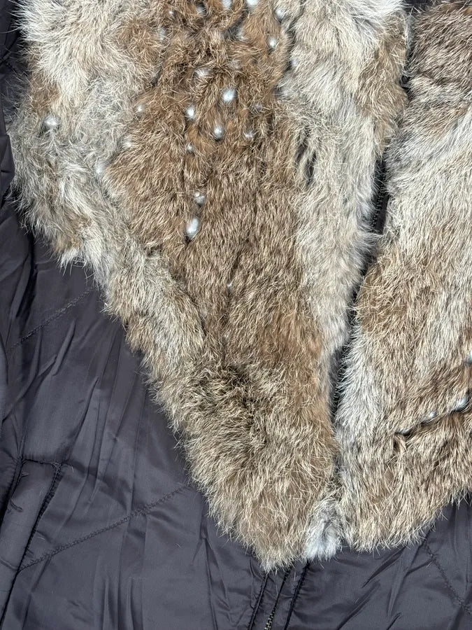 2000s Diesel Fur Studded Shoulders Brown Puffer Jacket eoFDVZA 7