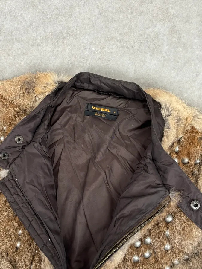 2000s Diesel Fur Studded Shoulders Brown Puffer Jacket eoFDVZA 8