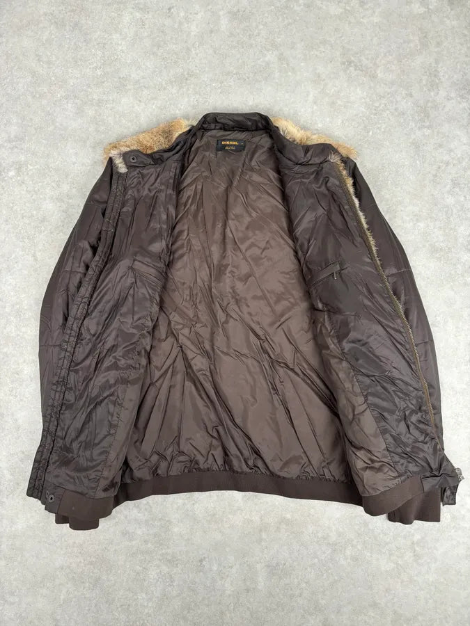 2000s Diesel Fur Studded Shoulders Brown Puffer Jacket eoFDVZA 6