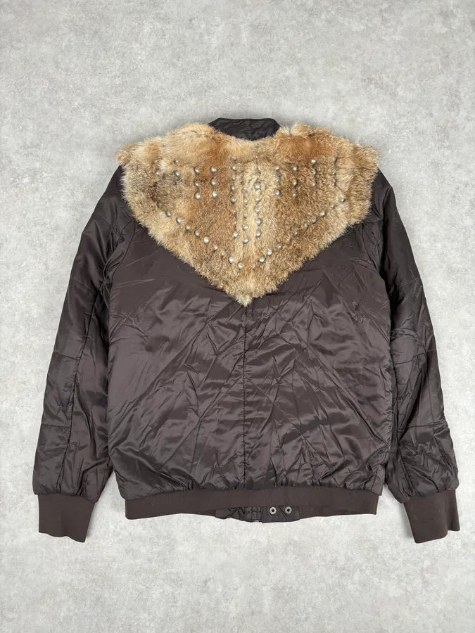 2000s Diesel Fur Studded Shoulders Brown Puffer Jacket eoFDVZA 4
