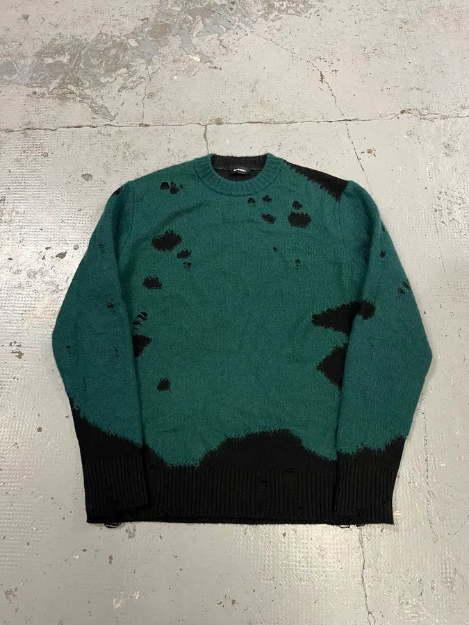2000s Diesel Green & Black Destroyed Wool Sweater jBnbIVn 0