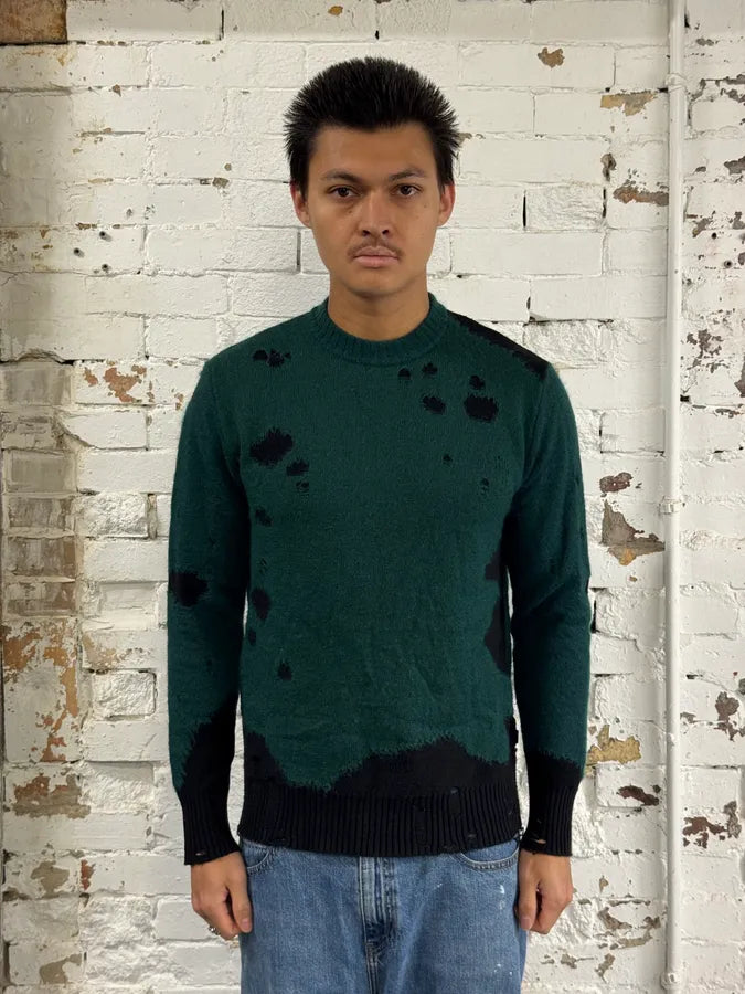 2000s Diesel Green & Black Destroyed Wool Sweater jBnbIVn 1