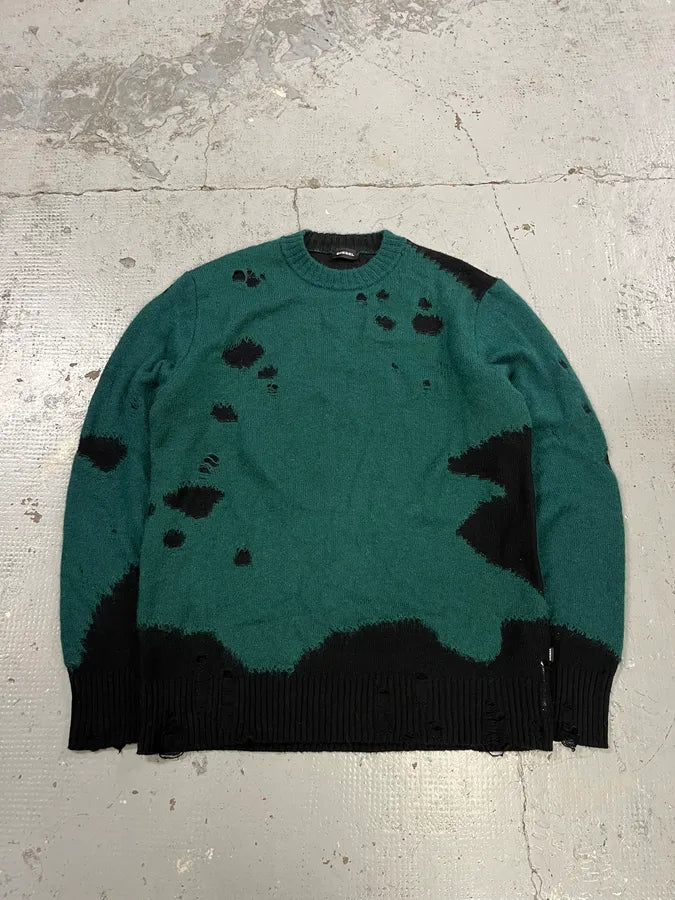 2000s Diesel Green & Black Destroyed Wool Sweater jBnbIVn 4