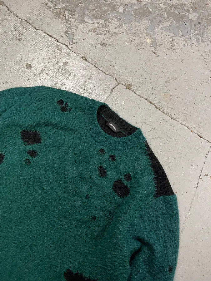 2000s Diesel Green & Black Destroyed Wool Sweater jBnbIVn 5
