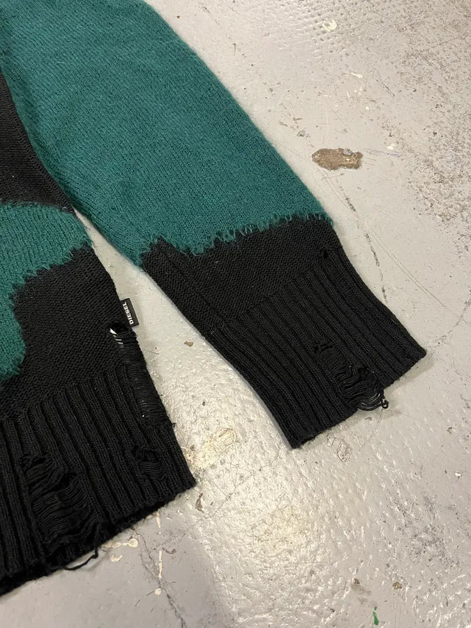 2000s Diesel Green & Black Destroyed Wool Sweater jBnbIVn 6