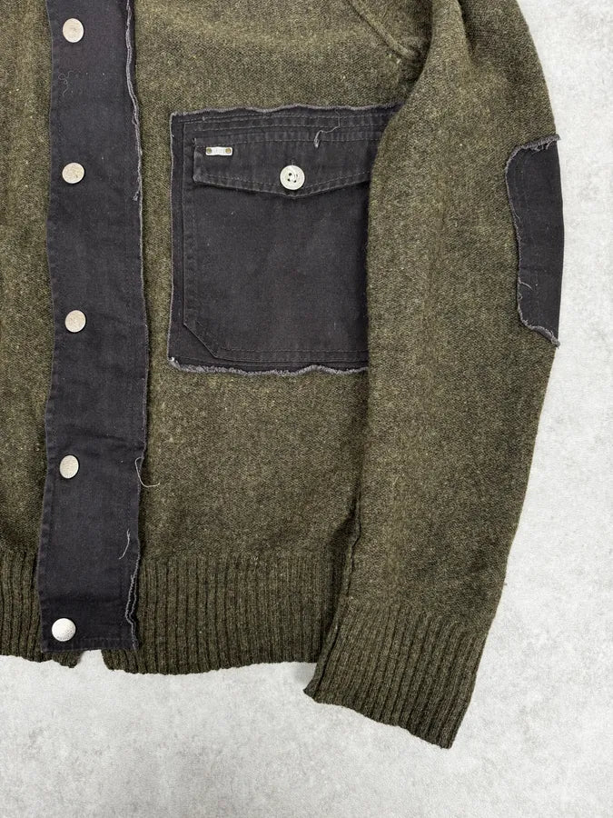 2000s Diesel Green Avant-Garde Buttoned Wool Sweater VDxvAZY 7