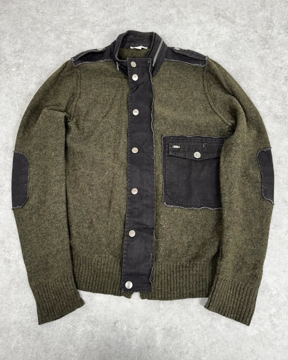 2000s Diesel Green Avant-Garde Buttoned Wool Sweater VDxvAZY 0