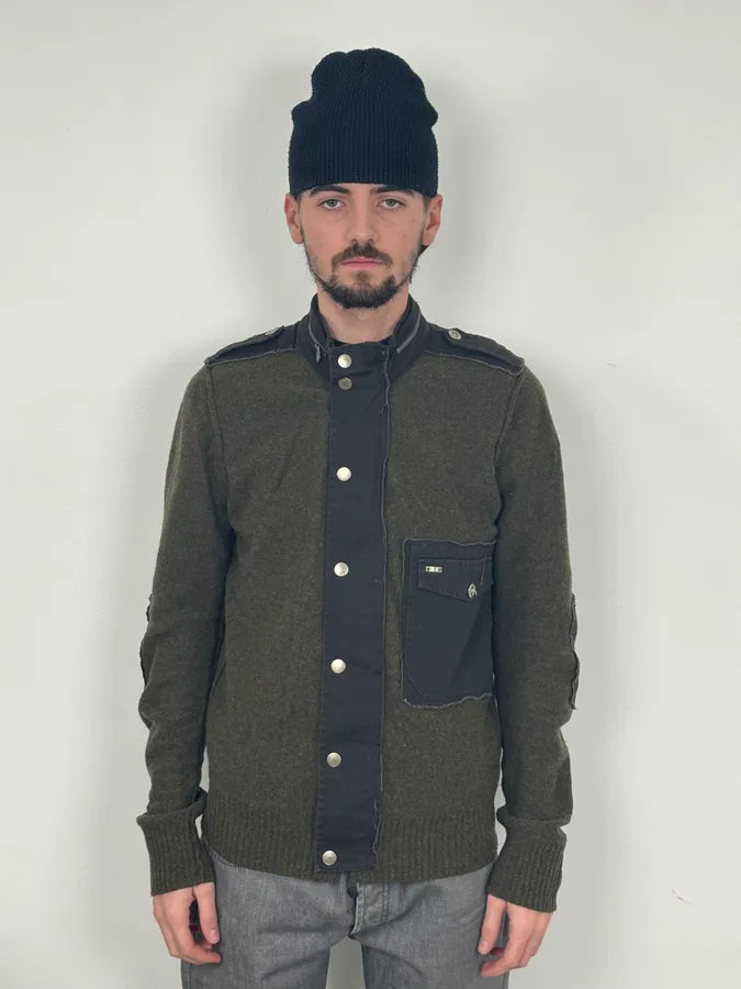 2000s Diesel Green Avant-Garde Buttoned Wool Sweater VDxvAZY 1