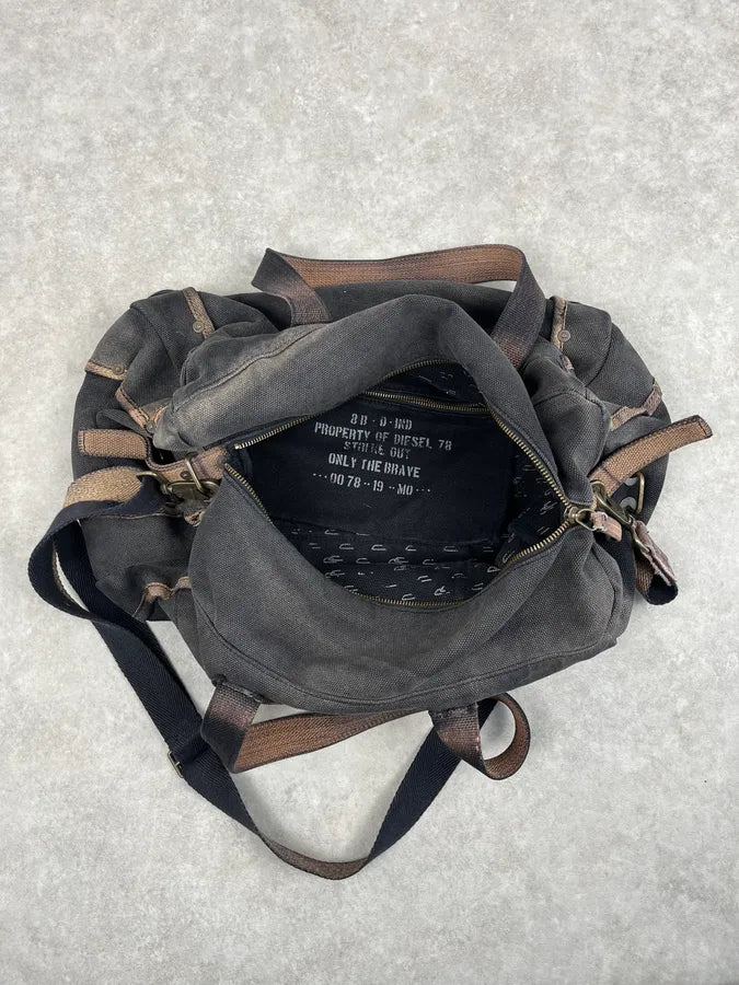 Diesel Grey & Brown Studded Cotton Army Shoulder Bag zhxWJxi 10